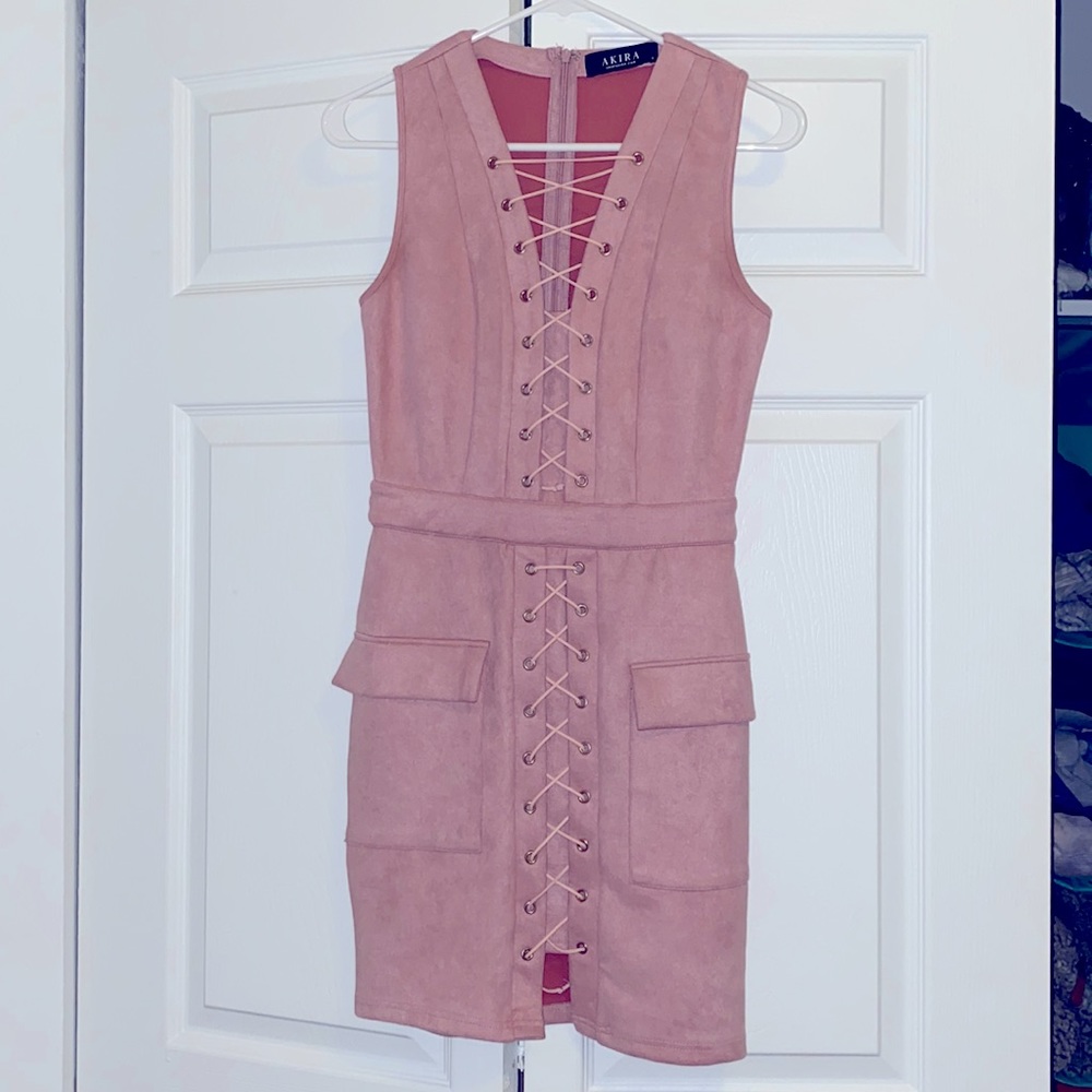 AKIRA suede bodycon pink mini dress